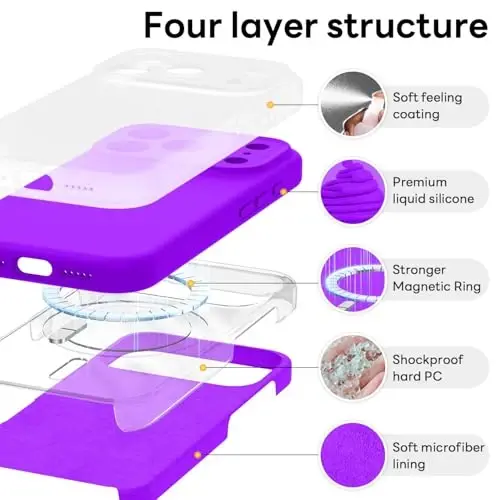 Vooii Magnetic for iPhone 17 Pro Case, Magsafe bilan mos (Premium suyuq silikon) (Oʻrnatilgan kamera boshqaruv tugmasi) Toʻliq himoya, chizilishga qarshi mikrofiber astar 6.3