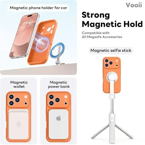 Vooii Magnetic for iPhone 17 Pro Case, Magsafe bilan mos (Premium Suyuq Silikon) (O'rnatilgan Kamera Boshqaruv Tugmasi) To'liq Himoya, Chizilishga qarshi Mikrofiber Astar 6.3