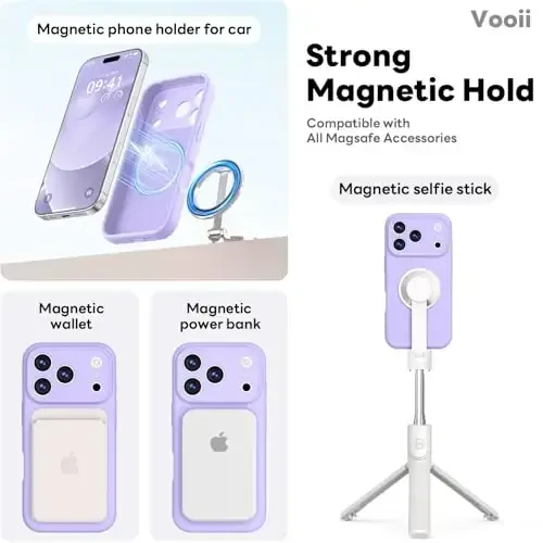 Vooii Magnetic for iPhone 17 Pro Case, Magsafe bilan mos (Premium Suyuq silikon) (O'rnatilgan Kamera Boshqaruv Tugmasi) To'liq Himoya Chizishga Qarshi Mikrofiber Astar 6.3