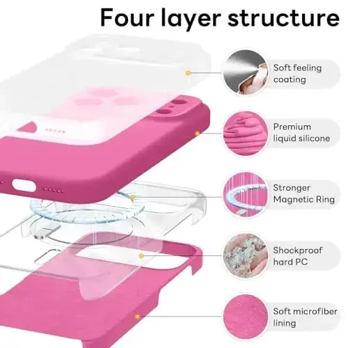 Vooii Magnetic for iPhone 17 Pro Case, Magsafe bilan mos (Premium Suyuq Silikon) (O'rnatilgan Kamera Boshqaruv Tugmasi) To'liq Himoya Qiluvchi Chizilishga Qarshi Mikrofiber Astar 6.3