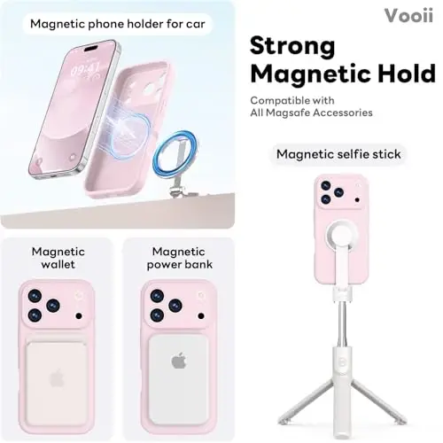 Vooii Magnetic for iPhone 17 Pro Case, Magsafe bilan mos (Premium suyuq silikon) (Oʻrnatilgan kamera boshqaruv tugmasi) Toʻliq himoya qiluvchi tirnalishga qarshi mikrofiber astar 6.3