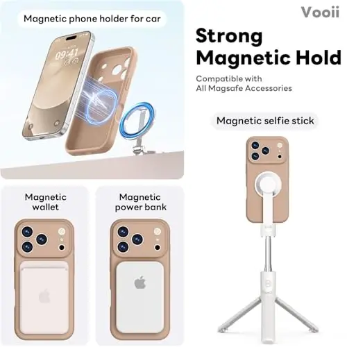 Vooii Magnetic for iPhone 17 Pro Case, Magsafe bilan mos (Premium suyuq silikon) (Oʻrnatilgan kamera boshqaruv tugmasi) Toʻliq himoya qiluvchi tirnalishga qarshi mikrofiber astar 6,3