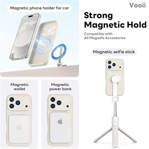Vooii Magnetic for iPhone 17 Pro Case, Magsafe bilan mos (Premium suyuq silikon) (Oʻrnatilgan kamera boshqaruv tugmasi) Toʻliq himoya qiluvchi tirnalishga qarshi mikrofiber astar 6.3
