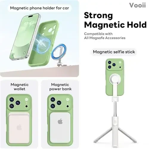 Vooii Magnetic for iPhone 17 Pro Case, Magsafe bilan mos (Premium suyuq silikon) (O'rnatilgan kamera boshqaruv tugmasi) To'liq korpusli himoya chizishga qarshi mikrofiber astar 6,3 dyuym, Matcha - 3