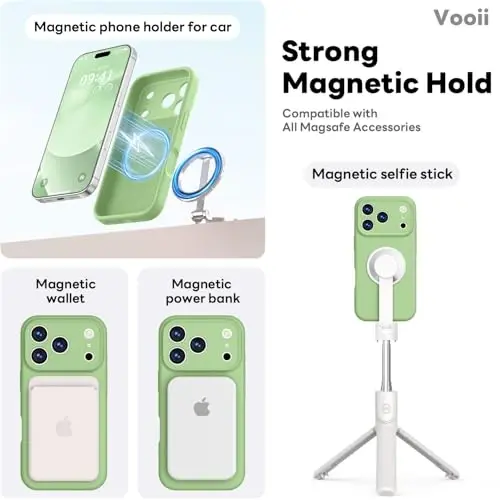 Vooii Magnetic for iPhone 17 Pro Case, Magsafe bilan mos (Premium suyuq silikon) (O'rnatilgan kamera boshqaruv tugmasi) To'liq korpusli himoya chizishga qarshi mikrofiber astar 6,3 dyuym, Matcha - 3