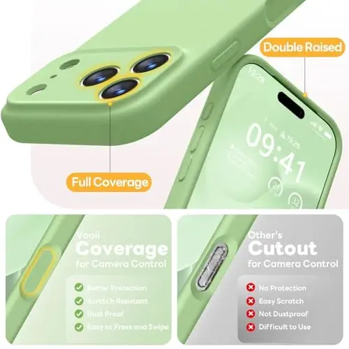 Vooii Magnetic for iPhone 17 Pro Case, Magsafe bilan mos (Premium suyuq silikon) (O'rnatilgan kamera boshqaruv tugmasi) To'liq korpusli himoya chizishga qarshi mikrofiber astar 6,3 dyuym, Matcha - 5