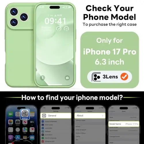 Vooii Magnetic for iPhone 17 Pro Case, Magsafe bilan mos (Premium suyuq silikon) (O'rnatilgan kamera boshqaruv tugmasi) To'liq korpusli himoya chizishga qarshi mikrofiber astar 6,3 dyuym, Matcha - 2
