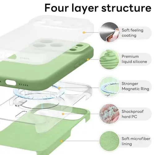 Vooii Magnetic for iPhone 17 Pro Case, Magsafe bilan mos (Premium suyuq silikon) (O'rnatilgan kamera boshqaruv tugmasi) To'liq korpusli himoya chizishga qarshi mikrofiber astar 6,3 dyuym, Matcha 