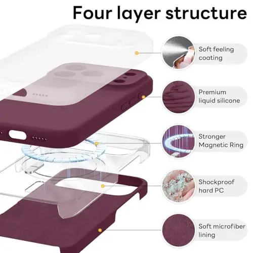 Vooii Magnetic for iPhone 17 Pro Case, Magsafe bilan mos (Premium suyuq silikon) (O'rnatilgan kamera boshqaruv tugmasi) To'liq tana himoyasi Chizishga qarshi mikrofiber astar 6.3