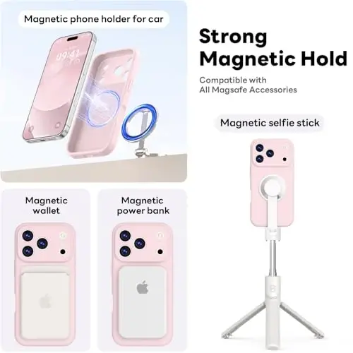 Vooii Magnetic for iPhone 17 Pro Max Case, Compatible with Magsafe (Premium Liquid Silicone) (Integrated Camera Control Button) Full Body Protective Anti-Scratch Microfiber Lining 6.9 inch, Chalk Pink - 3