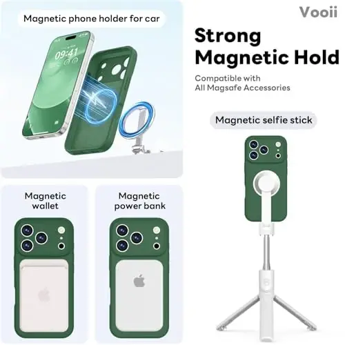 Vooii Magnetic for iPhone 17 Pro Max Case, Compatible with Magsafe (Premium Liquid Silicone) (Integrated Camera Control Button) Full Body Protective Anti-Scratch Microfiber Lining 6.9 inch, Green - 3