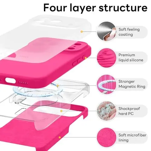 Vooii Magnetic for iPhone 17 Pro Max Case, Compatible with Magsafe (Premium Liquid Silicone) (Integrated Camera Control Button) Full Body Protective Anti-Scratch Microfiber Lining 6.9 inch, Hot Pink - 6