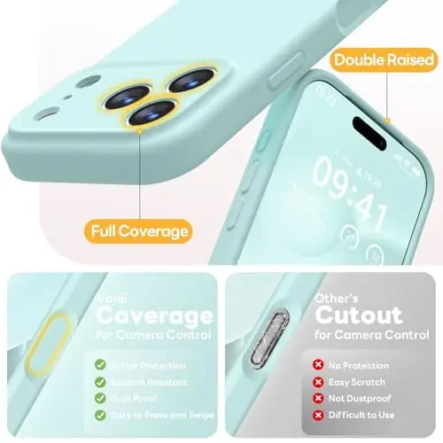 Vooii Magnetic for iPhone 17 Pro Max Case, Compatible with Magsafe (Premium Liquid Silicone) (Integrated Camera Control Button) Full Body Protective Anti-Scratch Microfiber Lining 6.9 inch, Mint - 5
