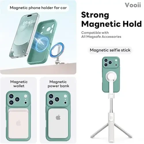 Vooii Magnetic for iPhone 17 Pro Max Case, Compatible with Magsafe (Premium Liquid Silicone) (Integrated Camera Control Button) Full Body Protective Anti-Scratch Microfiber Lining 6.9 inch, Pine Green - VOOII (1)