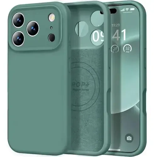 Vooii Magnetic for iPhone 17 Pro Max Case, Compatible with Magsafe (Premium Liquid Silicone) (Integrated Camera Control Button) Full Body Protective Anti-Scratch Microfiber Lining 6.9 inch, Pine Green - 6