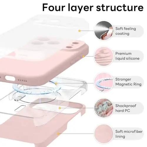 Vooii Magnetic for iPhone 17 Pro Max Case, Compatible with Magsafe (Premium Liquid Silicone) (Integrated Camera Control Button) Full Body Protective Anti-Scratch Microfiber Lining 6.9 inch, Pink Sand 
