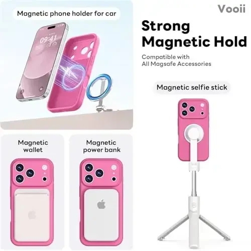 Vooii Magnetic for iPhone 17 Pro Max Case, Compatible with Magsafe (Premium Liquid Silicone) (Integrated Camera Control Button) Full Body Protective Anti-Scratch Microfiber Lining 6.9 inch, Pitaya - 2