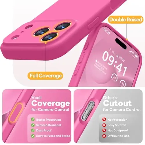 Vooii Magnetic for iPhone 17 Pro Max Case, Compatible with Magsafe (Premium Liquid Silicone) (Integrated Camera Control Button) Full Body Protective Anti-Scratch Microfiber Lining 6.9 inch, Pitaya - 4