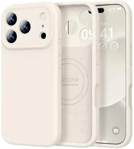 Vooii Magnetic for iPhone 17 Pro Max Case, Compatible with Magsafe (Premium Liquid Silicone) (Integrated Camera Control Button) Full Body Protective Anti-Scratch Microfiber Lining 6.9 inch, Stone - VOOII
