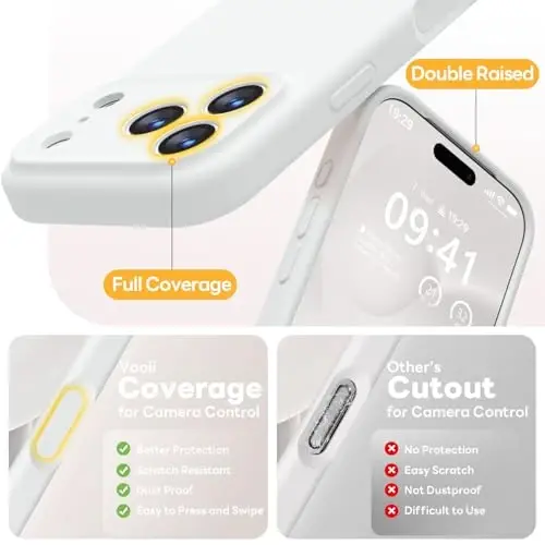 Vooii Magnetic for iPhone 17 Pro Max Case, Compatible with Magsafe (Premium Liquid Silicone) (Integrated Camera Control Button) Full Body Protective Anti-Scratch Microfiber Lining 6.9 inch, White - 5
