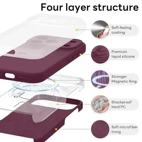 Vooii Magnetic for iPhone 17 Pro Max Case, Compatible with Magsafe (Premium Liquid Silicone) (Integrated Camera Control Button) Full Body Protective Anti-Scratch Microfiber Lining 6.9 inch, WineRed - 9