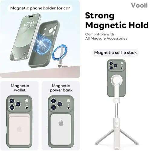 Vooii Magnetic for iPhone 17 Pro Max Case, Compatible with Magsafe (Premium Liquid Silicone) (Integrated Camera Control Button) Full Body Protective Anti-Scratch Microfiber Lining, Calke Green - 2