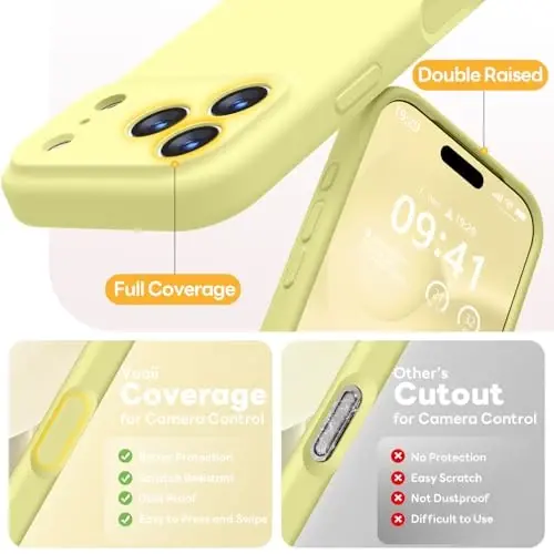 Vooii Magnetic for iPhone 17 Pro Max Case, Compatible with Magsafe (Premium Liquid Silicone) (Integrated Camera Control Button) Full Body Protective Anti-Scratch Microfiber Lining, Creamy Yellow - 5