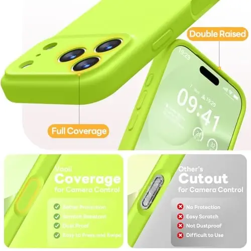 Vooii Magnetic for iPhone 17 Pro Max Case, Compatible with Magsafe (Premium Liquid Silicone) (Integrated Camera Control Button) Full Body Protective Anti-Scratch Microfiber Lining, Fluorescent Green - 5