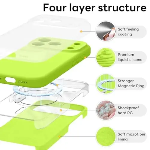 Vooii Magnetic for iPhone 17 Pro Max Case, Compatible with Magsafe (Premium Liquid Silicone) (Integrated Camera Control Button) Full Body Protective Anti-Scratch Microfiber Lining, Fluorescent Green 