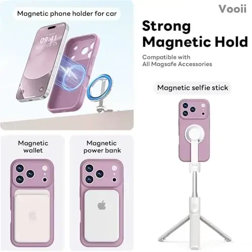Vooii Magnetic for iPhone 17 Pro Max Case, Compatible with Magsafe (Premium Liquid Silicone) (Integrated Camera Control Button) Full Body Protective Anti-Scratch Microfiber Lining, Lavender Purple - 3