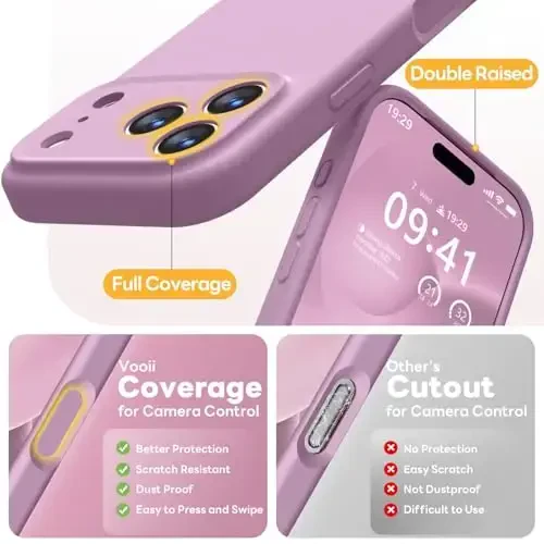 Vooii Magnetic for iPhone 17 Pro Max Case, Compatible with Magsafe (Premium Liquid Silicone) (Integrated Camera Control Button) Full Body Protective Anti-Scratch Microfiber Lining, Lavender Purple - 5