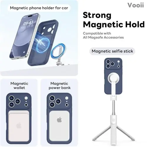 Vooii Magnetic for iPhone 17 Pro Max Case, Magsafe bilan mos (Premium suyuq silikon) (Integratsiyalashgan kamera boshqaruv tugmasi) To'liq himoya qiluvchi tirnalishga qarshi mikrofiber astar 6.9 dyuym, to'q ko'k - 3
