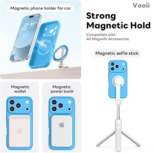 Vooii Magnetic for iPhone 17 Pro Max Case, Magsafe bilan mos (Premium suyuq silikon) (Integratsiyalashgan kamera boshqaruv tugmasi) To'liq tana himoyalovchi chizilishga qarshi mikrofiber astar 6,9 dyuym, ko'k - 3