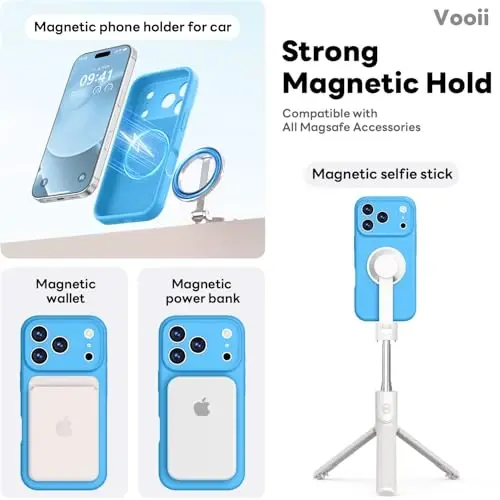Vooii Magnetic for iPhone 17 Pro Max Case, Magsafe bilan mos (Premium suyuq silikon) (Integratsiyalashgan kamera boshqaruv tugmasi) To'liq tana himoyalovchi chizilishga qarshi mikrofiber astar 6,9 dyuym, ko'k - 3