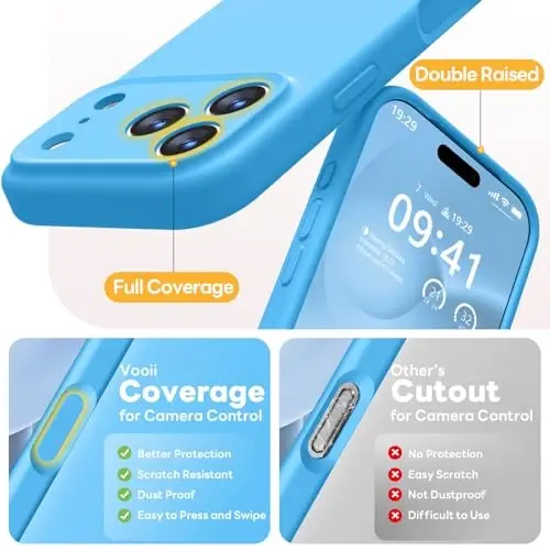 Vooii Magnetic for iPhone 17 Pro Max Case, Magsafe bilan mos (Premium suyuq silikon) (Integratsiyalashgan kamera boshqaruv tugmasi) To'liq tana himoyalovchi chizilishga qarshi mikrofiber astar 6,9 dyuym, ko'k - 5