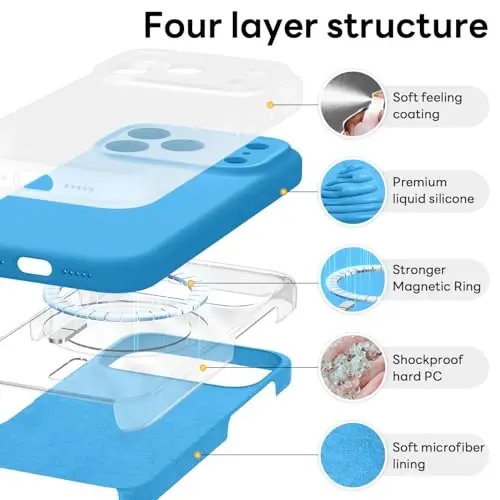 Vooii Magnetic for iPhone 17 Pro Max Case, Magsafe bilan mos (Premium suyuq silikon) (Integratsiyalashgan kamera boshqaruv tugmasi) To'liq tana himoyalovchi chizilishga qarshi mikrofiber astar 6,9 dyuym, ko'k - 6