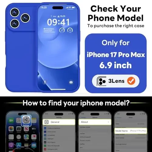 Vooii Magnetic for iPhone 17 Pro Max Case, Magsafe bilan mos (Premium Suyuq Silikon) (Oʻrnatilgan Kamera Boshqaruv Tugmasi) Toʻliq Himoya Chizilishga qarshi Mikrofiber Astar 6.9 dyuym, Klein Blue - 2