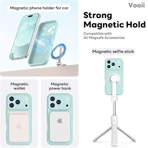 Vooii Magnetic for iPhone 17 Pro Max Case, Magsafe bilan mos (Premium Suyuq Silikon) (Oʻrnatilgan Kamera Boshqaruv Tugmasi) Toʻliq Himoya Chizilishga Qarshi Mikrofiber Astar 6.9 dyuym, Mint - 3