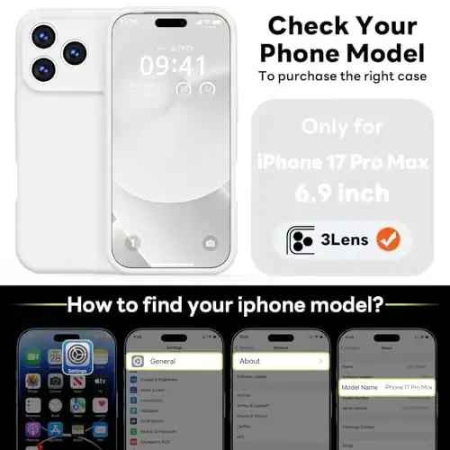 Vooii Magnetic for iPhone 17 Pro Max Case, Magsafe bilan mos (Premium Suyuq Silikon) (Oʻrnatilgan Kamera Boshqaruv Tugmasi) Toʻliq Himoya Chizilishga qarshi Mikrofiber Astar 6.9 dyuym, Oq - 1