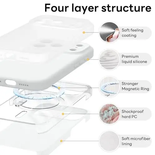 Vooii Magnetic for iPhone 17 Pro Max Case, Magsafe bilan mos (Premium Suyuq Silikon) (Oʻrnatilgan Kamera Boshqaruv Tugmasi) Toʻliq Himoya Chizilishga qarshi Mikrofiber Astar 6.9 dyuym, Oq - 6