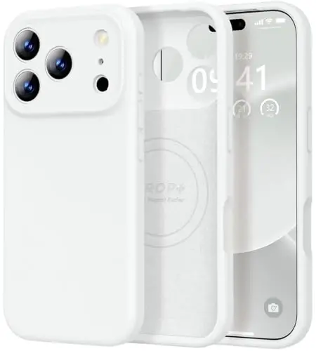 Vooii Magnetic for iPhone 17 Pro Max Case, Magsafe bilan mos (Premium Suyuq Silikon) (Oʻrnatilgan Kamera Boshqaruv Tugmasi) Toʻliq Himoya Chizilishga qarshi Mikrofiber Astar 6.9 dyuym, Oq - 2