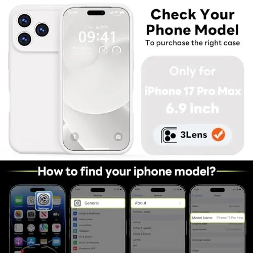 Vooii Magnetic for iPhone 17 Pro Max Case, Magsafe bilan mos (Premium Suyuq Silikon) (Oʻrnatilgan Kamera Boshqaruv Tugmasi) Toʻliq Himoya Chizilishga qarshi Mikrofiber Astar 6.9 dyuym, Oq 