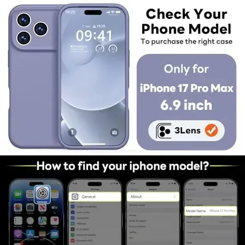 Vooii Magnetic for iPhone 17 Pro Max Case, Magsafe bilan mos (Premium suyuq silikon) (Oʻrnatilgan kamera boshqaruv tugmasi) Toʻliq himoya, chizilishga qarshi mikrofiber astar, Lavanda kulrang - 2