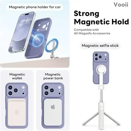 Vooii Magnetic for iPhone 17 Pro Max Case, Magsafe bilan mos (Premium suyuq silikon) (Oʻrnatilgan kamera boshqaruv tugmasi) Toʻliq himoya, chizilishga qarshi mikrofiber astar, Lavanda kulrang - 3
