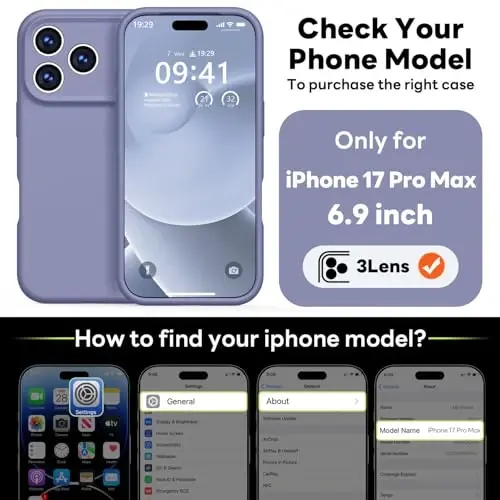 Vooii Magnetic for iPhone 17 Pro Max Case, Magsafe bilan mos (Premium suyuq silikon) (Oʻrnatilgan kamera boshqaruv tugmasi) Toʻliq himoya, chizilishga qarshi mikrofiber astar, Lavanda kulrang - VOOII (1)