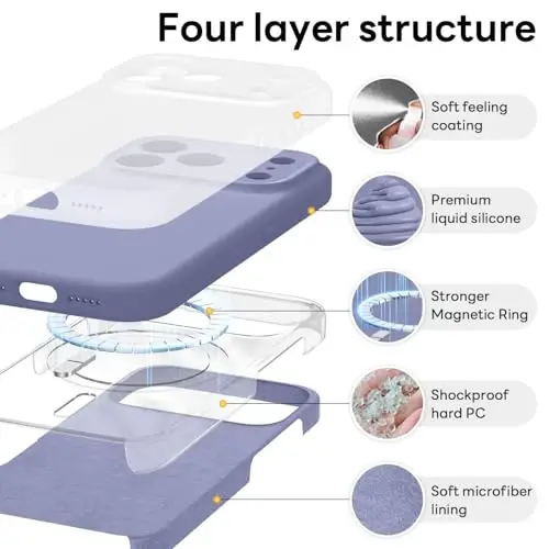 Vooii Magnetic for iPhone 17 Pro Max Case, Magsafe bilan mos (Premium suyuq silikon) (Oʻrnatilgan kamera boshqaruv tugmasi) Toʻliq himoya, chizilishga qarshi mikrofiber astar, Lavanda kulrang - 6