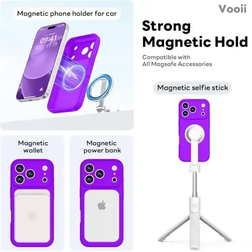 Vooii Magnetic for iPhone 17 Pro Max Case, Magsafe bilan mos (Premium Suyuq Silikon) (O'rnatilgan Kamera Boshqaruv Tugmasi) To'liq Himoya Chizishga Qarshi Mikrofiber Astar 6.9
