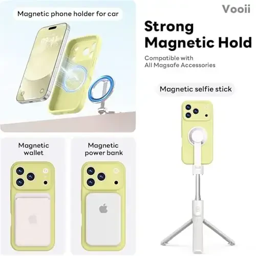 Vooii Magnetic for iPhone 17 Pro Max Case, Magsafe bilan mos (Premium Suyuq Silikon) (O'rnatilgan Kamera Boshqaruv Tugmasi) To'liq Himoya Chizishga qarshi Mikrofiber Astar, Qaymoqli Sariq - 3