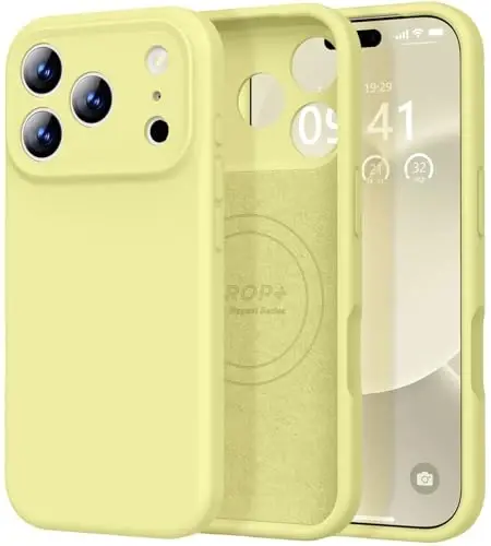 Vooii Magnetic for iPhone 17 Pro Max Case, Magsafe bilan mos (Premium Suyuq Silikon) (O'rnatilgan Kamera Boshqaruv Tugmasi) To'liq Himoya Chizishga qarshi Mikrofiber Astar, Qaymoqli Sariq - VOOII