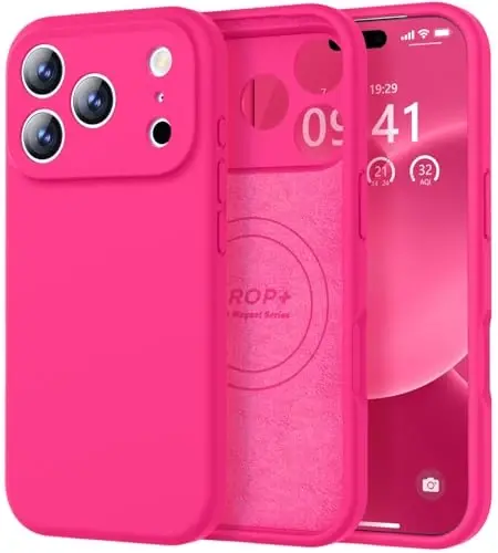 Vooii Magnetic for iPhone 17 Pro Max Case, Magsafe bilan mos (Premium suyuq silikon) (Oʻrnatilgan kamera boshqaruv tugmasi) Toʻliq himoya, tirnalishga qarshi mikrofiber qoplama 6.9 dyuym, Toʻq pushti 